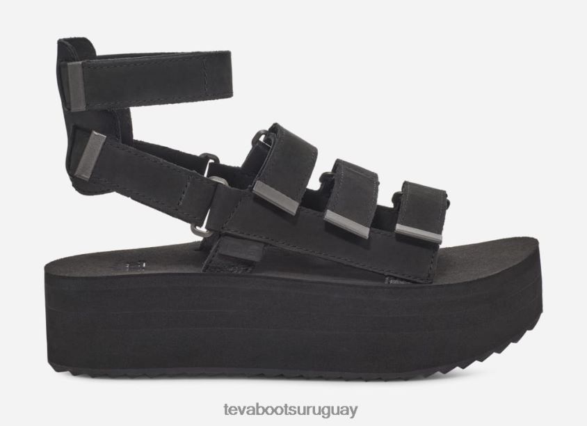 Teva 2PD2D680 mevia de cuero con plataforma plana para mujer negro