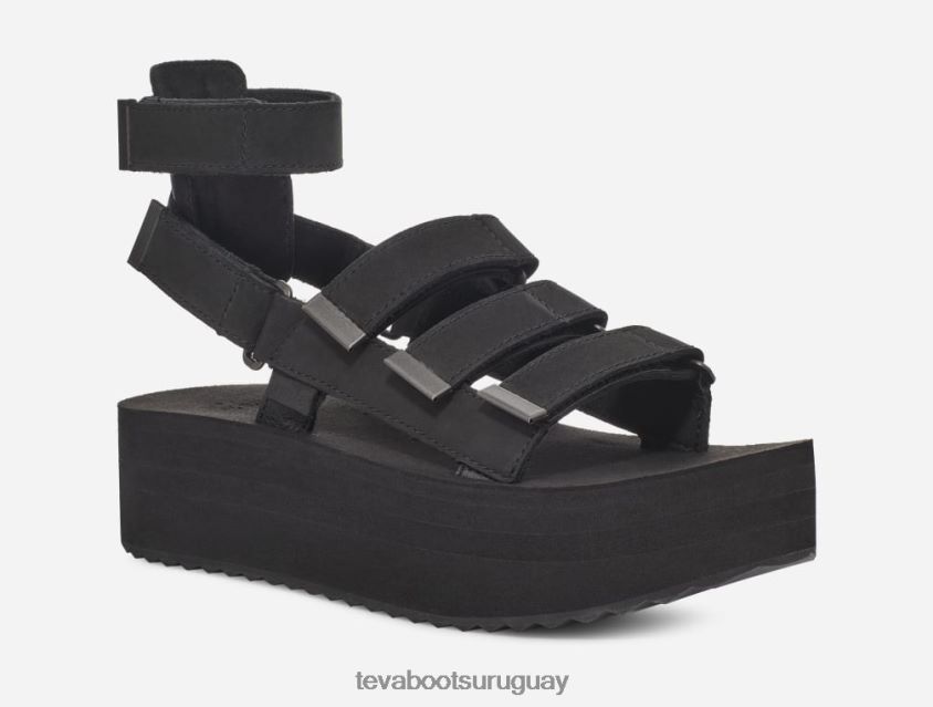 Teva 2PD2D680 mevia de cuero con plataforma plana para mujer negro