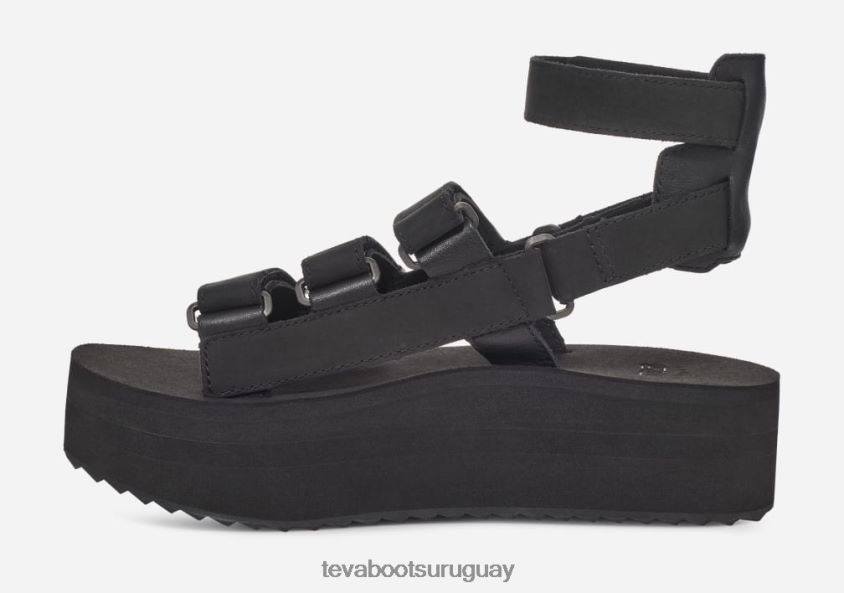 Teva 2PD2D680 mevia de cuero con plataforma plana para mujer negro