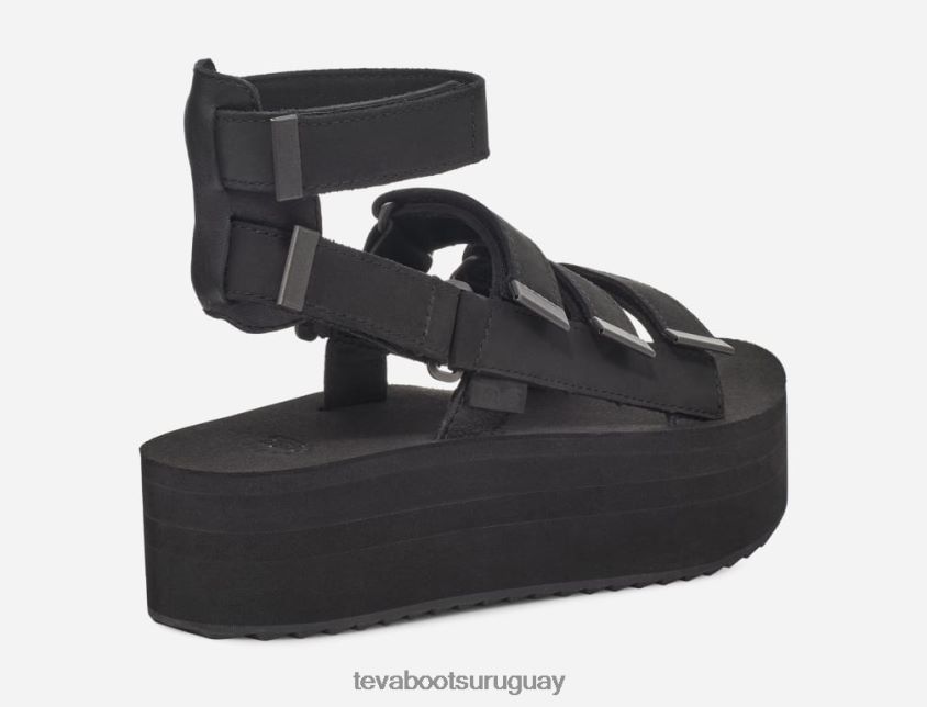 Teva 2PD2D680 mevia de cuero con plataforma plana para mujer negro
