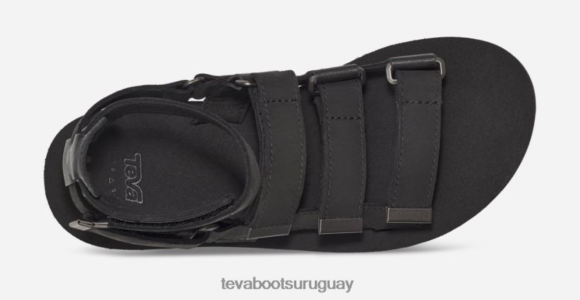 Teva 2PD2D680 mevia de cuero con plataforma plana para mujer negro